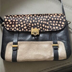 Vintage SAGGA Genuine Leather & Calf Hair Crossbody Bag Black Gold Metallic